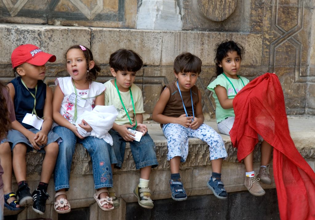 Cairo, children at the entrance of the Mosque of Sultan Hassan