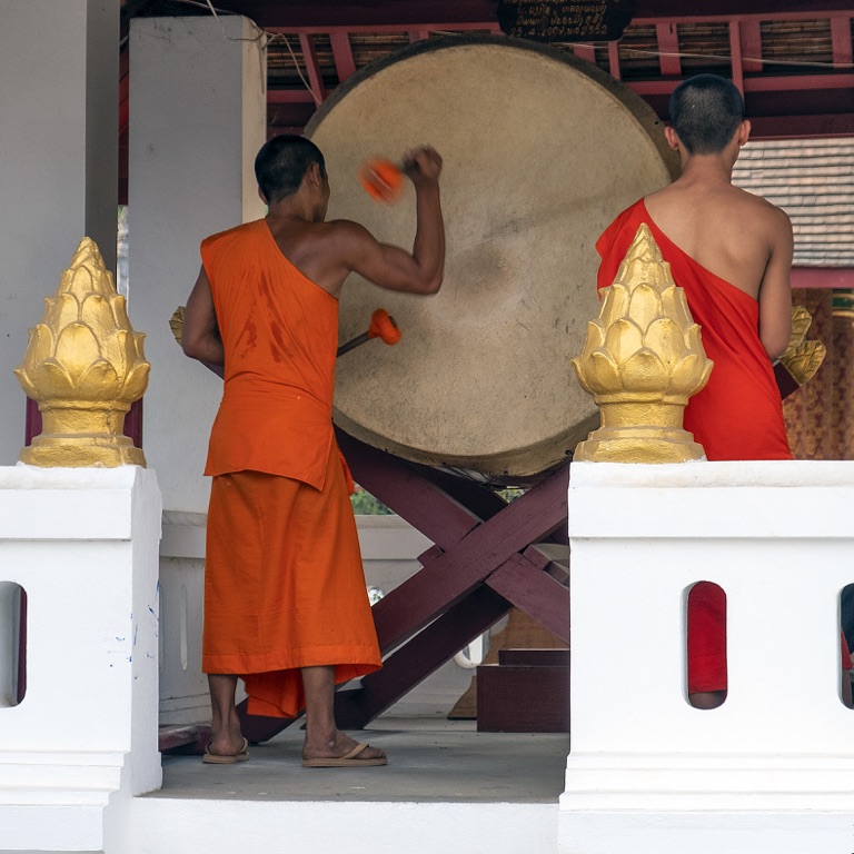 Luang Prabang, monks calling to prayer
