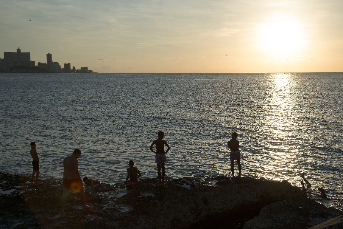 Havana. Bathroom on the Malecon at sunset