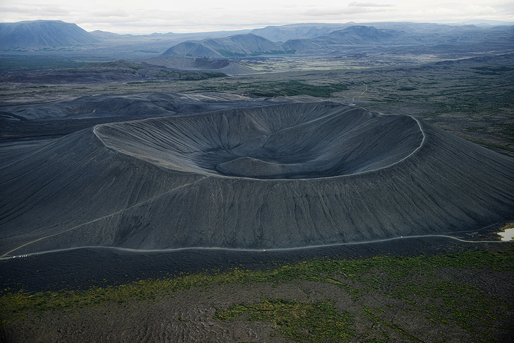 Hverfell volcanic cone, aerial view